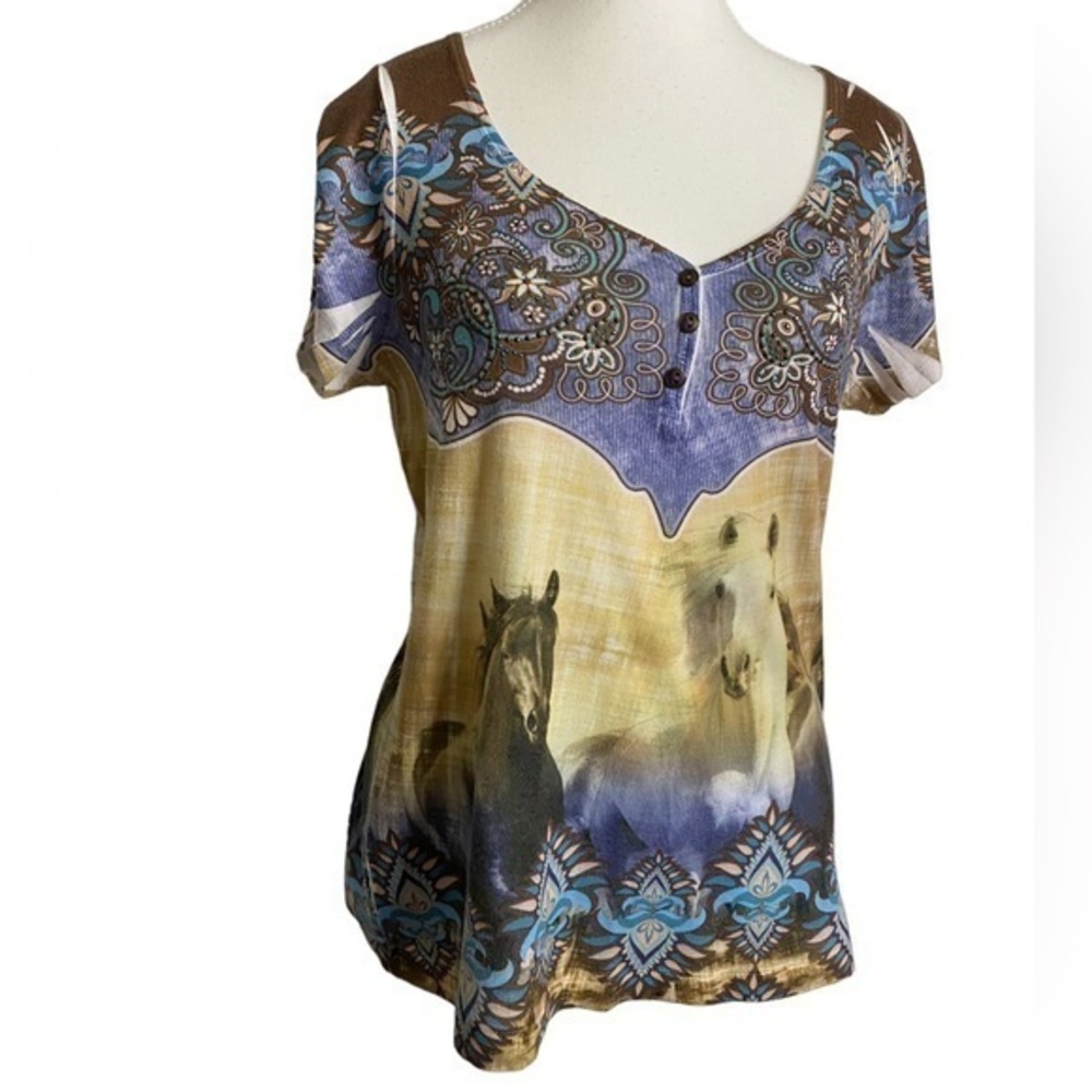 Live & Let Live Y2K Western Short Sleeve Top with Horses